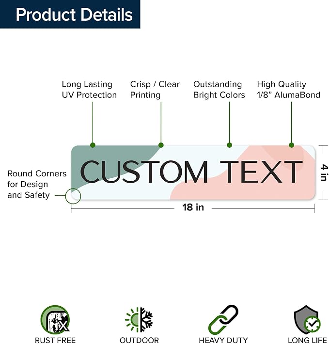 Custom Sign, Custom Street Sign, 11 Font Colors, 13 Font Styles, 4 Hole Options, 22 Sizes, 4x18 Inches, Rust Free DiBound, Fade Resistant, Made in USA by My Sign Center (Minimalist)