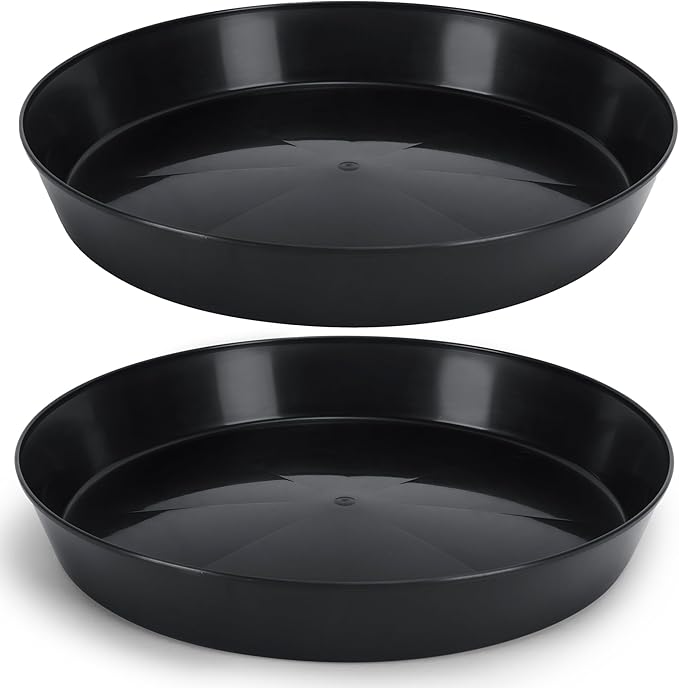 16 Inch (14.25 Inch Base), Black, Case of 2 | Plant Saucer, Polypropylene, Heavy Duty Indoor/Outdoor, Collects Excess Water, Made in USA