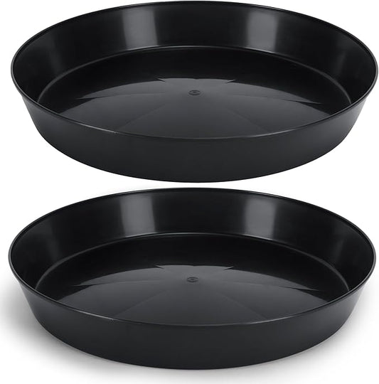 16 Inch (14.25 Inch Base), Black, Case of 2 | Plant Saucer, Polypropylene, Heavy Duty Indoor/Outdoor, Collects Excess Water, Made in USA