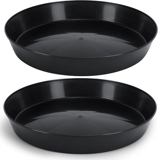 18 Inch (16.3 Inch Base) Case of 2 Plant Saucer, Black | Polypropylene, Heavy Duty Indoor/Outdoor, Drip Pan & Tray, Collects Excess Water, Made in USA