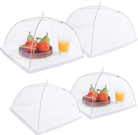 JULBEAR 4 Pcs Mesh Food Cover Tent Large and Tall Umbrella Food Screen Covers for Outside Pop-up Mesh Reusable Food Nets for Parties Picnics Outdoor BBQs Collapsible (2 Pcs 17"x17", 2 Pcs 14"x14")