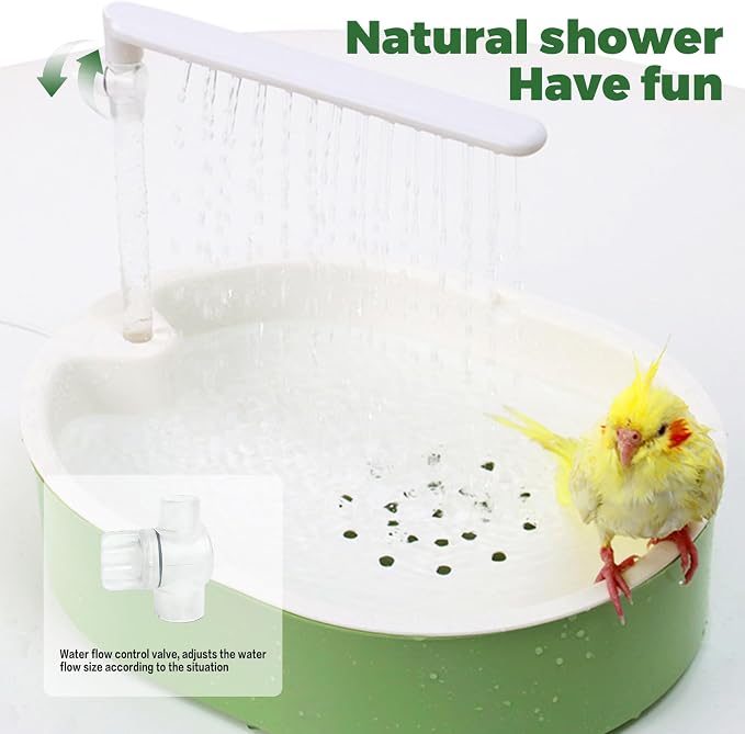 Parrot Bathtub,Bird Shower Parakeet Bath for Cage with Adjustable Water Flow Control Valve, Contains USB and Pump,tarpaulin,for Pet Birds,Cockatiel,Budgie,Suitable for Many Kinds of Birds(Green)