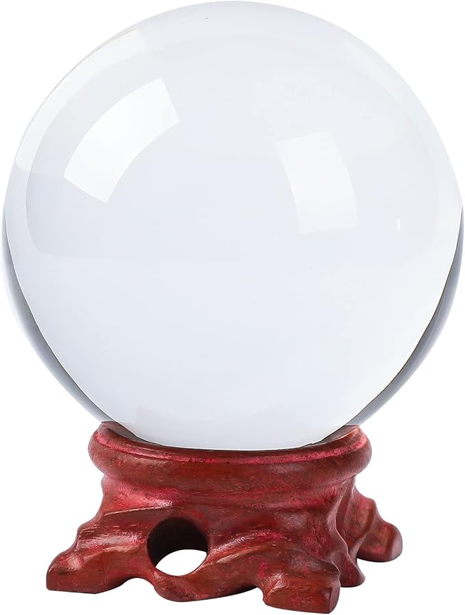 Modaier Small Crystal Ball 60mm/2.3inch with Wooden Stand for Magic,lensball Photography,Family Decorative,Fortune Teller,Feng Shui,Witchcraft,Witch Decor and Halloween Decor