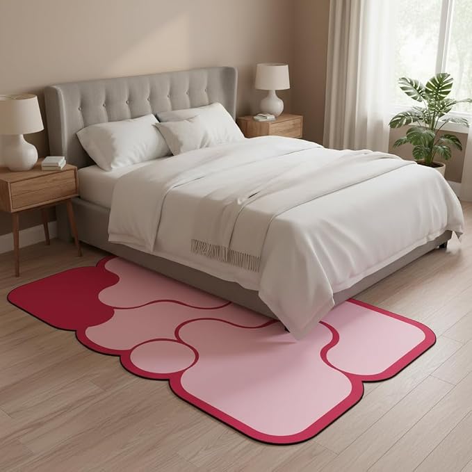 Hot Pink Ombre Irregular Shaped Rugs for Living Room Entryway Dorm Nursery Entrance Bedroom Dining Room Durable Home Throw Carpets Non Shedding Thin Soft Comfort Abstract Geometric Area Rug 5x7