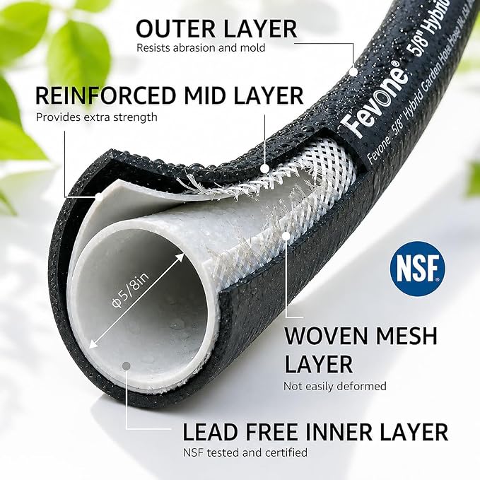FEVONE Heavy Duty Garden Hose 80 ft, Hybrid Polymer Water Hose | Flexible, Leak-Free, Lightweight, 5/8 ID, 600 PSI, 3/4 GHT Aluminum Fittings with Swivel Handles