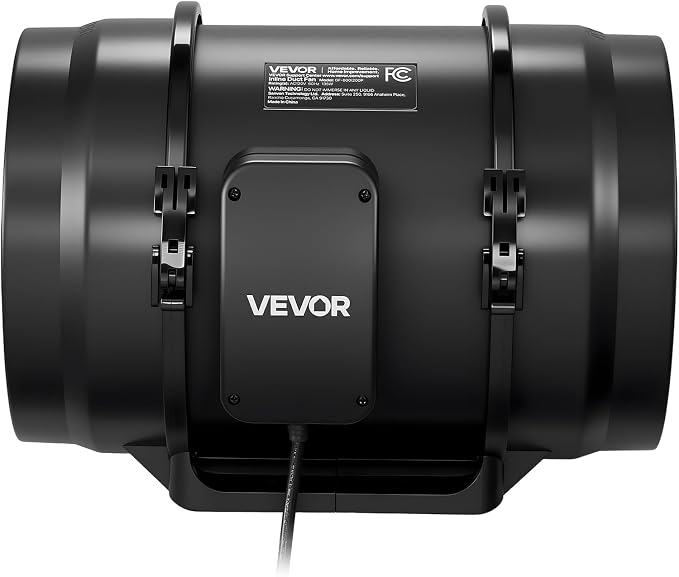 VEVOR Inline Duct Fan, 8-Inch 720 CFM with Power Cord, Quiet AC-Motor Ventilation Exhaust Fan for Cooling Booster, Grow Tents, Hydroponics