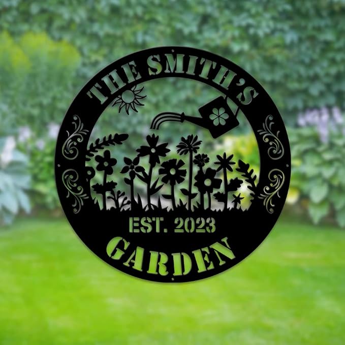MeMate Metal Garden Sign to Personalize - Custom Outdoor Decor Plaques for Women, Mom, Grandma - Rustic Decorations for Potting Shed, She Shed