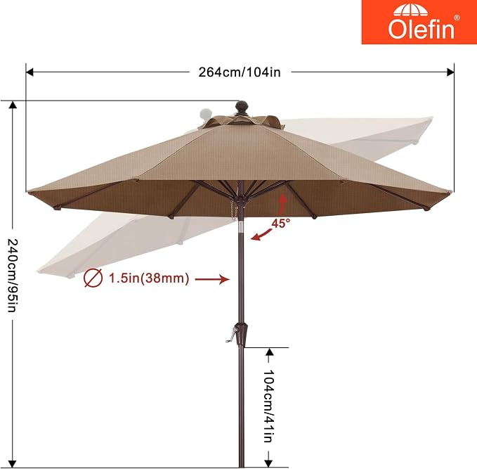 MASTERCANOPY Olefin 5-Year-Non-Fading 9ft Patio Umbrella with Tilt and Crank, Large UV Resistant Outdoor Table Umbrella with 8 Fiberglass Ribs for Deck, Yard & Market, Gold