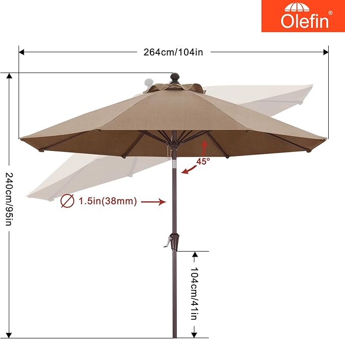 MASTERCANOPY Olefin 5-Year-Non-Fading 9ft Patio Umbrella with Tilt and Crank, Large UV Resistant Outdoor Table Umbrella with 8 Fiberglass Ribs for Deck, Yard & Market, Orange