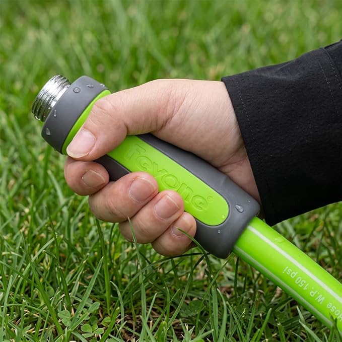 FEVONE Heavy Duty Garden Hose 75 ft, Spray Nozzle Included | Flexible Water Hose, Leak-Free, Lightweight Hybrid Polymer, 5/8 ID, 600 PSI, 3/4 GHT Aluminum Fittings with Swivel Handles