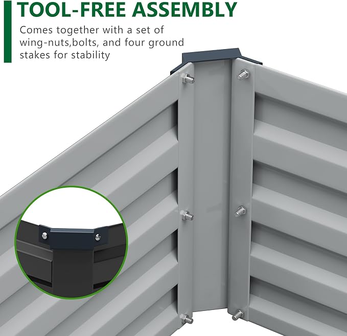 Meberam 2 Pack 6x3x1FT Galvanized Raised Garden Bed Kit, Outdoor Metal Planter Box for Vegetables, Bottomless Rectangular Gardening Bed with Support Rods, Tool-Free Assembly, Black