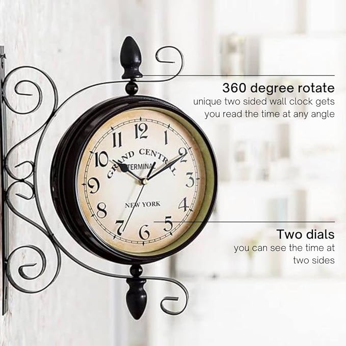Vintage Double Sided Wall Clock Industrial Wall Clock for Outdoor Decorative Art Antique Decor Office Silent Kitchen Watches Steampunk Double Sided Mounted