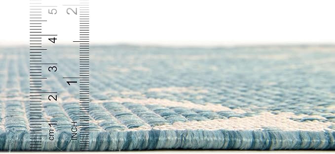 Unique Loom Outdoor Bohemian Collection Area Rug - Anthro (6' 1" x 9' Rectangle, Light Aqua/ Ivory)