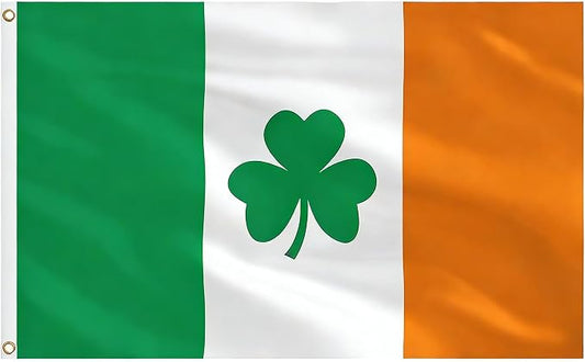 AhfuLife Irish Shamrock Flag Banner 3x5 Ft for St Patrick's Day Decorations, 1 Pc Large Ireland Shamrock Flag - Double Sided with Brass Eyelets for Irish National Day, Outdoor Indoor Garden Decor