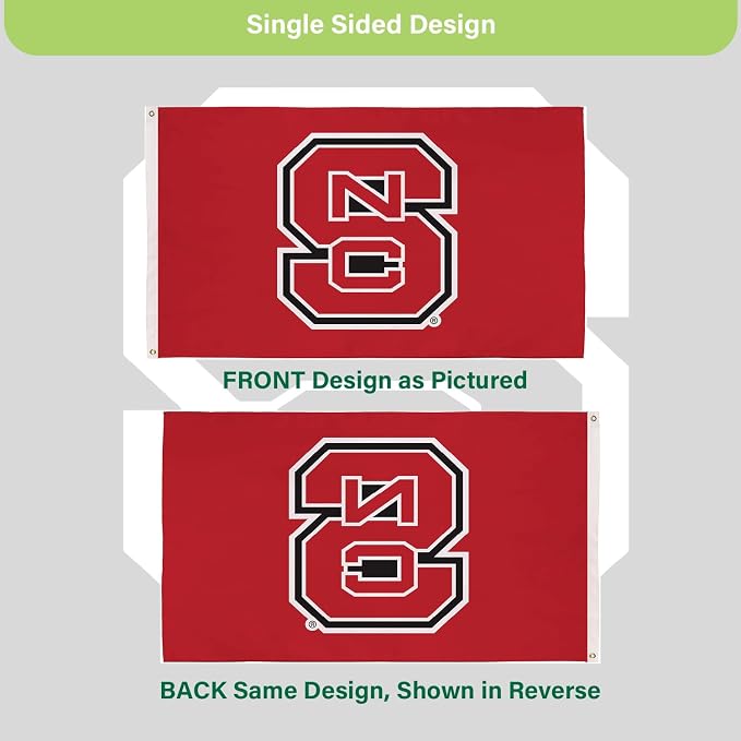 NCAA North Carolina State University Flag with Grommets, 3'x5' NC State Wolfpack Outdoor College Flags & Banners for Garden Patio Indoor Wall Décor