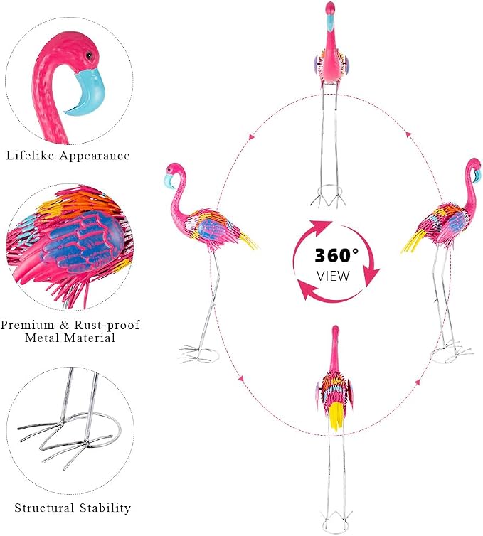 37" Flamingo Garden Statue,Metal Birds Garden Sculptures for Outside,Large Yard Art Outdoor Statue Lawn Ornaments for Home, Patio, Backyard Decor