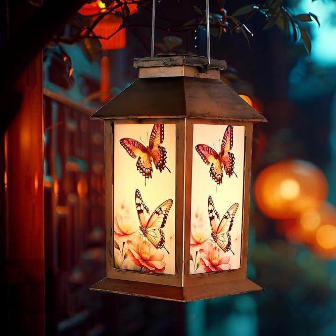 JOBOSI Solar Lantern Butterfly, Butterfly Decorative Gift, Solar Light, Gifts for Mom, Women, Grandma, Garden Yard Lawn Decor, Christmas and New Year Gift