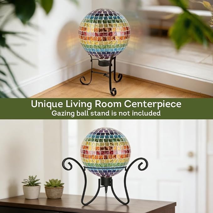 Lily's Home Colorful Mosaic Glass Gazing Ball, Designed with a Stunning Holographic Petal Mosaic Pattern to Bring Color to Any Home and Garden, Multicolor (10" Diameter)