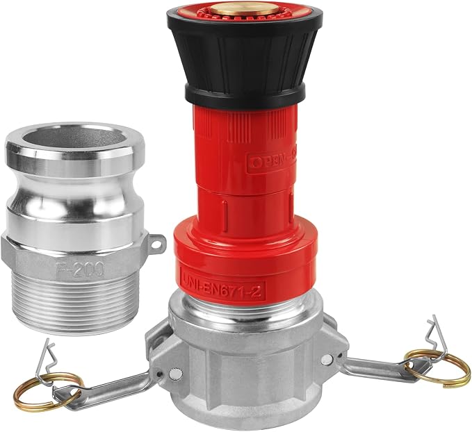 NOVINO Fire Hose Nozzle,2 inch NPSH Heavy-Duty Industrial Fire Hose Constant Flow Fog Nozzle with 2" Aluminum Camlock Fitting Coupling Equipment,2 Pack