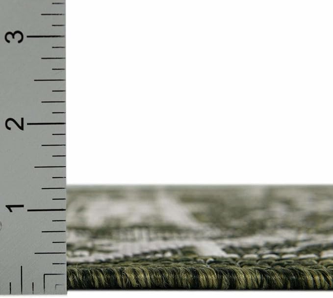 Unique Loom Outdoor Aztec Collection Area Rug - Chalca (10' Round, Green/ Ivory)
