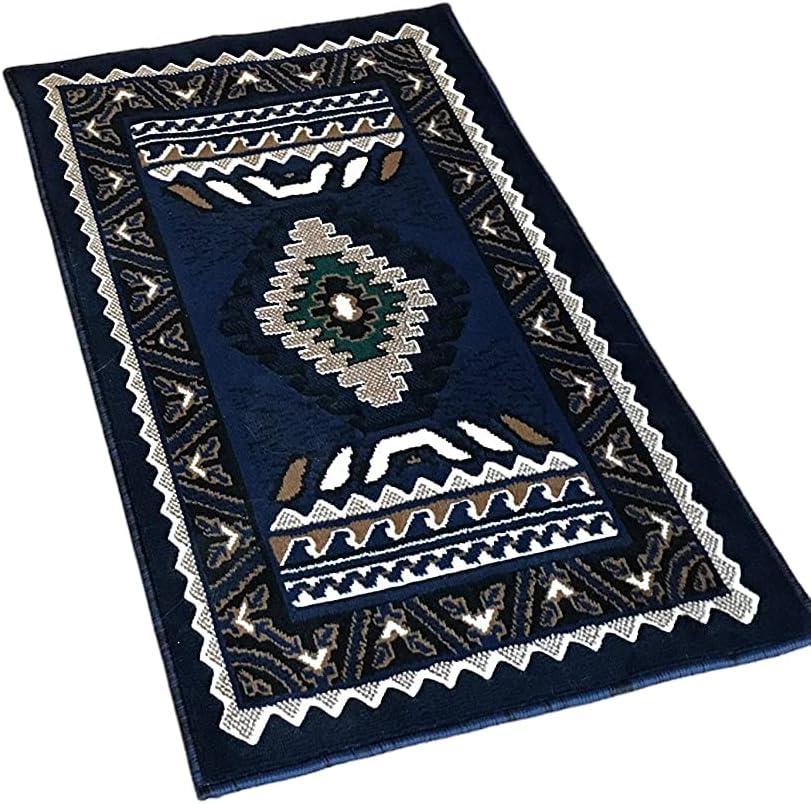 YHSF South West Native American Area Rug D143 - Easy Clean, Thick, Soft, Durable Tribal Indian Inspired Kingdom Design Runner Rug for Bedroom/Living Room & More - Navy Blue, 2 Feet x 3 Feet 4 Inches | Easy-Clean, Soft & Durable Tribal Rug for Living Ro...