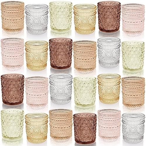 12 pcs Glass Votive Candle Holders, 6 Colors 3 Patterns Tealight Candle Holders for Fall Wedding Table Centerpiece Birthday Decoration - Image 7