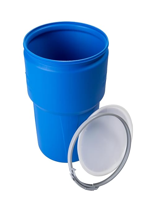 Eagle 14 Gallon Plastic Drum with Lid, Metal Lever-Lock, 26.5"x15", Open Head Lab Pack Drum Made of Durable, Lightweight HDPE, Withstands Weather and Chemicals, Made in USA, Blue, 1610MB