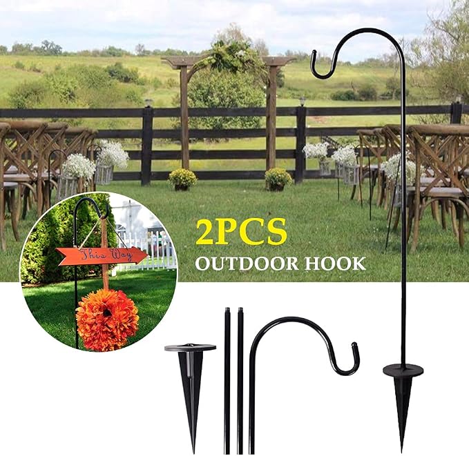 Adjustable Shepherd Hooks, Steel Garden Stakes, 26.77 in, 2 Pack | Includes 2 hooks, Adjustable sections 11.02 18.90 26.77 in, For lights lanterns planters, Tool-free assembly
