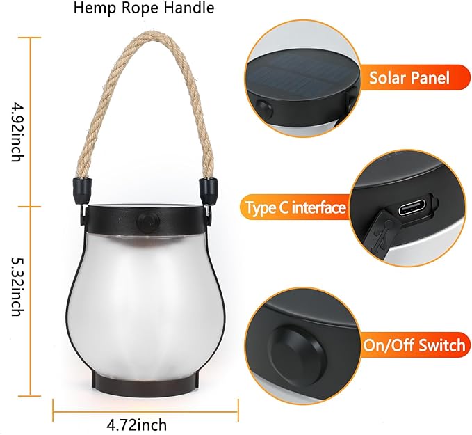 Upgraded 2 Pack Solar Lanterns, Solar Lights Outdoor, Solar Flame Lanterns, 2 Lighting Modes & Dual Charging Way USB & Solar Powered, Solar Lanterns Outdoor Waterproof for Patio Yard Porch Lawn Decor