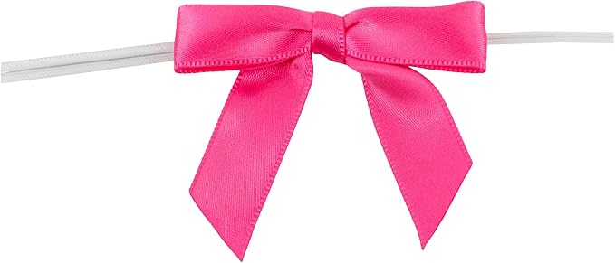 Reliant Ribbon 5171-17503-2X1 Satin Twist Tie Bows - Small Bows, 5/8 Inch X 100 Pieces, Shocking Pink