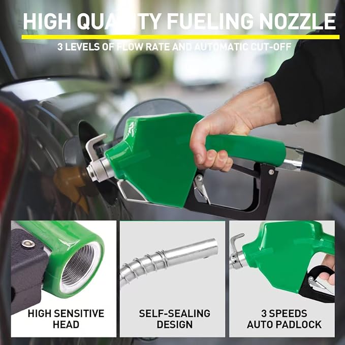 Fuel Hose Reel Retractable 3/4''X33ft w/Fuel Nozzle,Fuel Hose Swivel,Diesel Reel, Auto Spring Driven Hose Reel,300 PSI Industrial,Steel Construction Reel, NBR Rubber Hose
