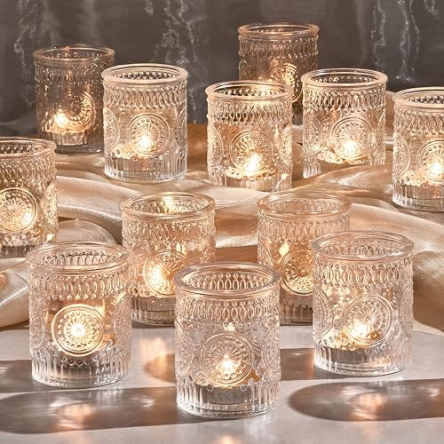 30 Pack Clear Glass Votive Candle Holders, Vintage Candle Holder Bulk, Tealight Candle Holders for Table Centerpieces, Home, Bridal Shower, Birthday, Christmas, Thanksgiving Party Table Decor by Hlukana