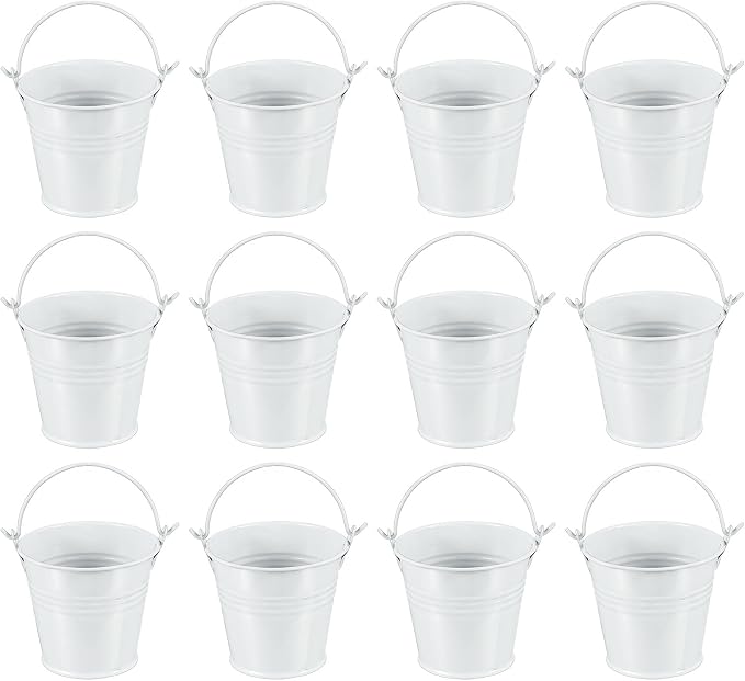 PATIKIL 2.7"x2.3" Small Metal Buckets with Handle, 12 Pcs Mini Galvanized Bucket Colorful Easter Buckets for Crafts Party Favors Decoration, White