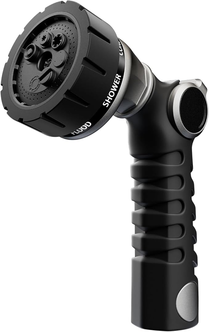 RESTMO Heavy Duty Hose Nozzle, Metal Garden Water Hose Sprayer with 7 Watering Patterns, Thumb Control, On Off Valve, High Pressure Nozzle Sprayer for Watering Plants, Car and Pet Washing, Silver