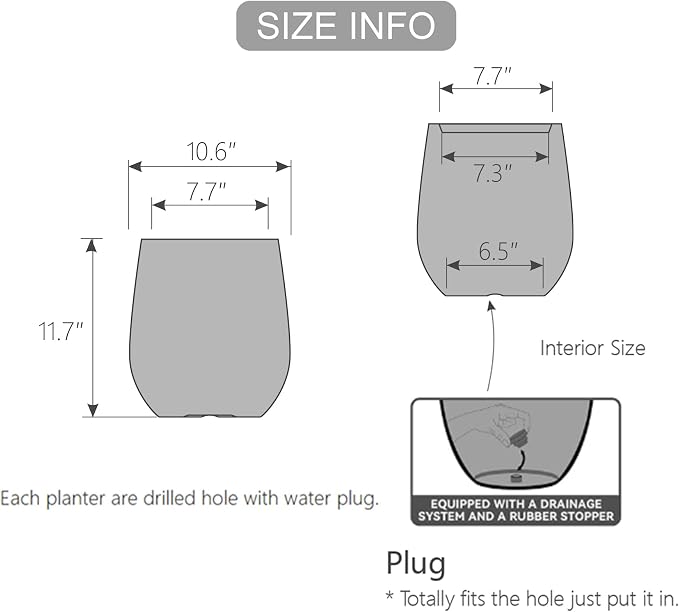 11.8" H Plastic Tall Planters for Outdoor Plants, Modern Round Tapered Flower Pot for Outdoor and Indoor Plants, Large Plant Pot with Drainage Holes and Plug for Home Garden Patio, Wood-Like