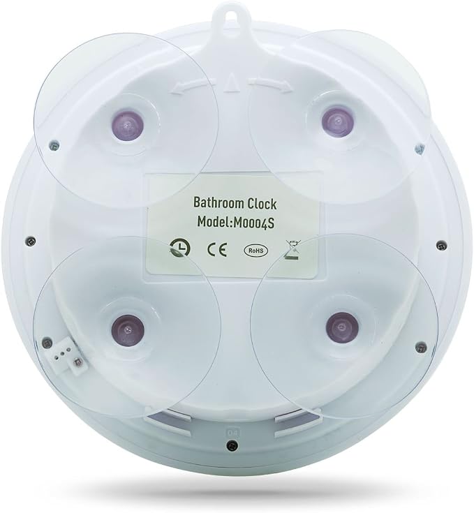 Extra Large Shower Clock with Suction Cups, Date and Temperature, Water Resistant Clock for Bathroom