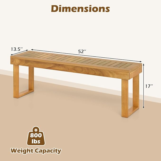 HAPPYGRILL Outdoor Acacia Wood Bench for 3-Person Patio Backless Farmhouse Bench with Slatted Seat, 800 LBS Heavy Duty Dining Bench for Entryway Porch Dining Room (2)