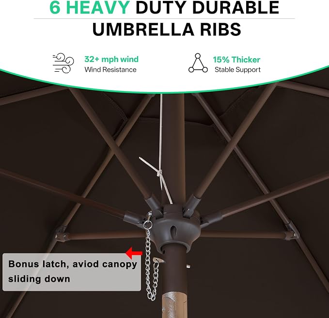 ABCCANOPY 7.5ft Scalloped Patio Umbrella, Outdoor Table Umbrella with Tilt and Crank, Fiberglass Ribs Deck Umbrella for Patio, Pool, Garden, Picnic (Brown)