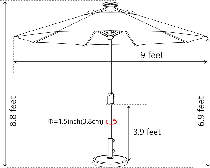 EliteShade USA 10-Year-Non-Fading 9ft Market Patio Umbrella, Commercial Grade Table Sun Umbrella with 80 Solar LED Lights, Crank Open, Windproof & UPF 50+ UV Protection for Garden, Deck, Pool, Backyard, Royal Blue