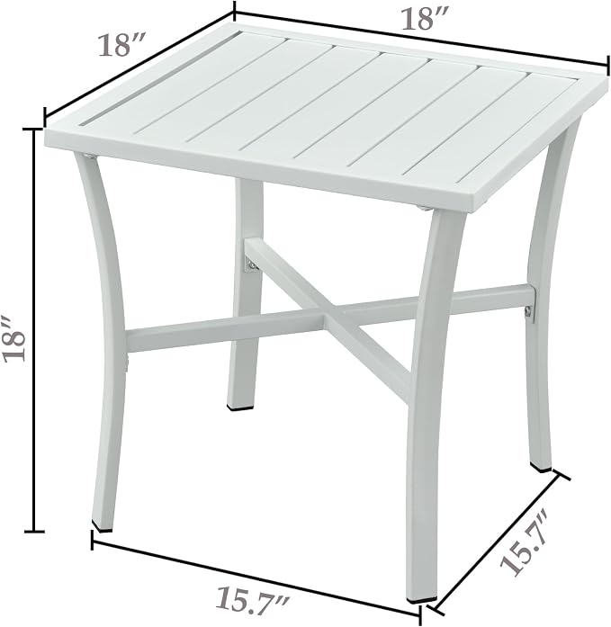 Outdoor Steel Side Table End Table for Patio, Backyard, Pool, Indoor Companion, Easy Maintenance and Weather Resistant, White