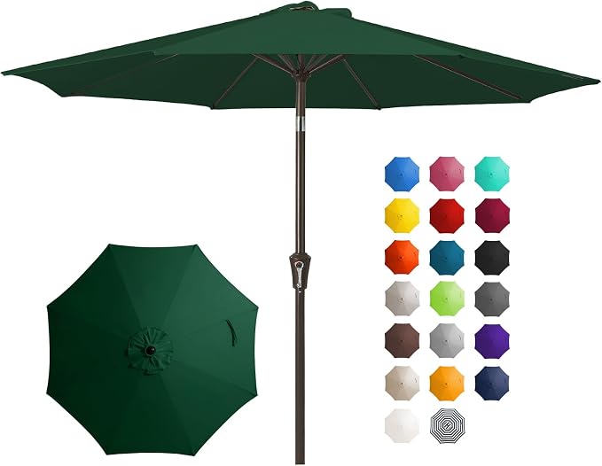 JEAREY 10FT Outdoor Patio Umbrella Outdoor Table Umbrella with Push Button Tilt and Crank, Market Umbrella 8 Sturdy Ribs UV Protection Waterproof for Pool, Garden (Dark Green)
