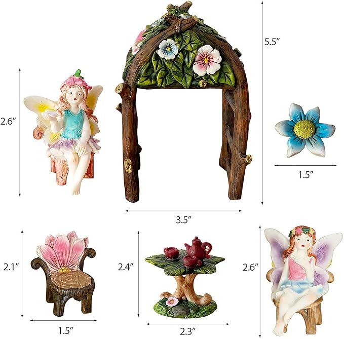 BangBangDa Miniature Fairy Garden Decoration Set - Mini Fairy Figurines Houses Accessories Yard Patio Decor Girl Boy Birthday Gifts Indoor Outdoor Flower Succulent Garden Kit 23PCS