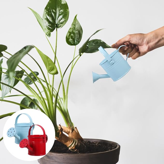 Toddmomy 2pcs Watering Can for Kids - Small Metal Watering Can Plant Watering Can for Boys and Girls Garden Yarde Home Use, 15X7.5CM, Red
