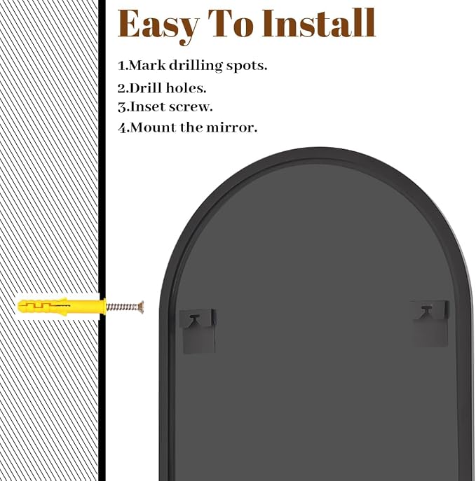 Arched Wall Mirror, 30 x 38 inch Arch Bathroom Mirror Black | Wall Mounted Bathroom Vanity Mirror with Arch Metal Frame, Modern Room Decor for Bedroom, Entryway, Hanging or Leaning