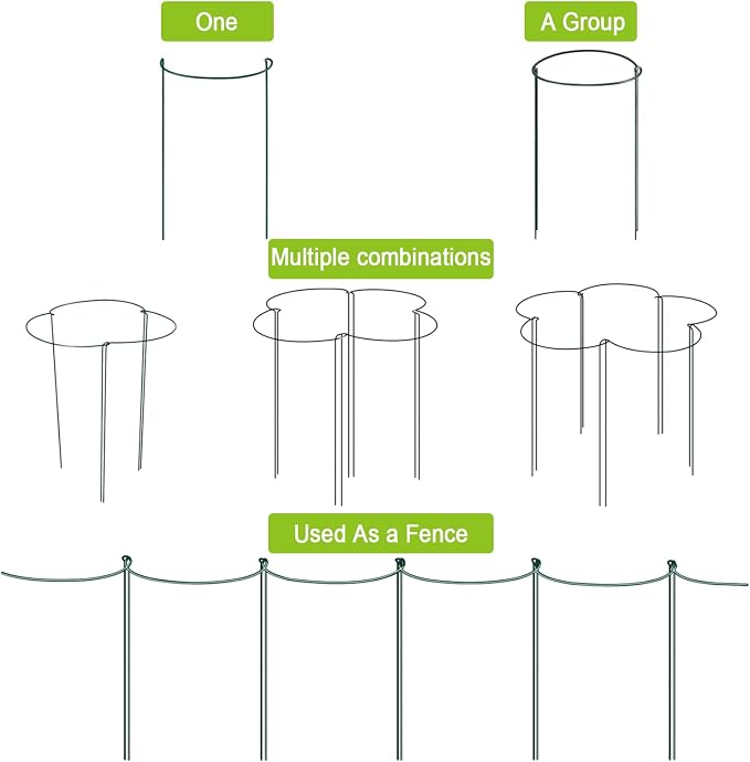 HiGift 12 Pack 10" W x 24" H Plant Stakes for Indoor Plants, Metal Garden Peony Support Cages, Outdoor Plant Supports Ring Prop, Large Plant Stake for Hydrangea,Rose,Flower,Vine,Potted Plants