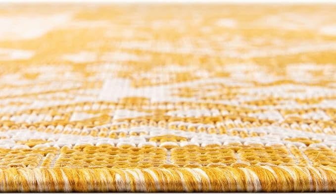 Unique Loom Outdoor Aztec Collection Area Rug - Chalca (7' 10" x 11' Rectangle, Yellow/ Ivory)