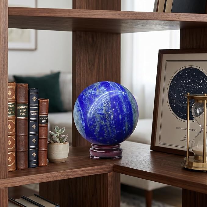 1.97-2.36inch/5-6cm Natural Lapis Lazuli Crystal Sphere with Stand, Hand Polished Divination Stone Ball, Reiki Healing Gemstone Sphere, Home Desktop Decor Ornament, Collectible Gift