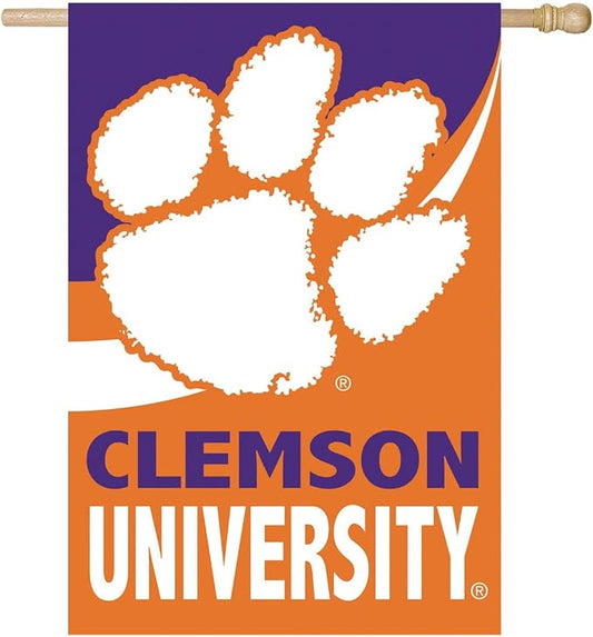 Team Sports America NCAA Clemson University House Flag, 28 x 44, Double Sided Garden Flags for Outside, Outdoor College Flags & Banners for Gardens Patio, Indoor Wall Decor Flag for Room
