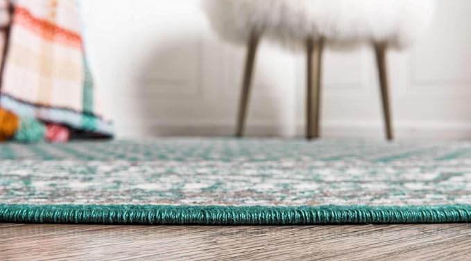 Unique Loom Williamsburg Collection Traditional Border with Dotted Center Area Rug, Round 3' 7" x 3' 7", Teal/Beige