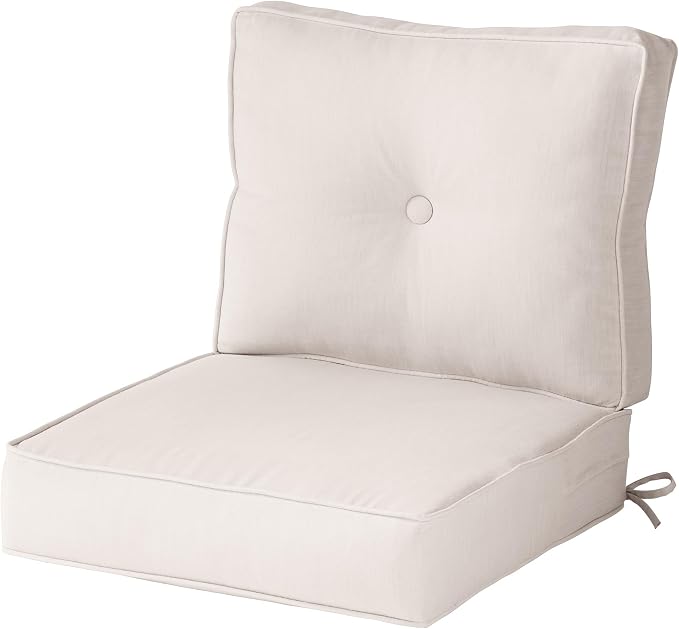 Sunbrella Deep Seat Cushion Set – Seat & Back Cushions for Patio Chairs, Sofas & Loveseats – Fade Resistant Outdoor Fabric, Ties, Zippered Cover, Cord Trim, Cast Pumice